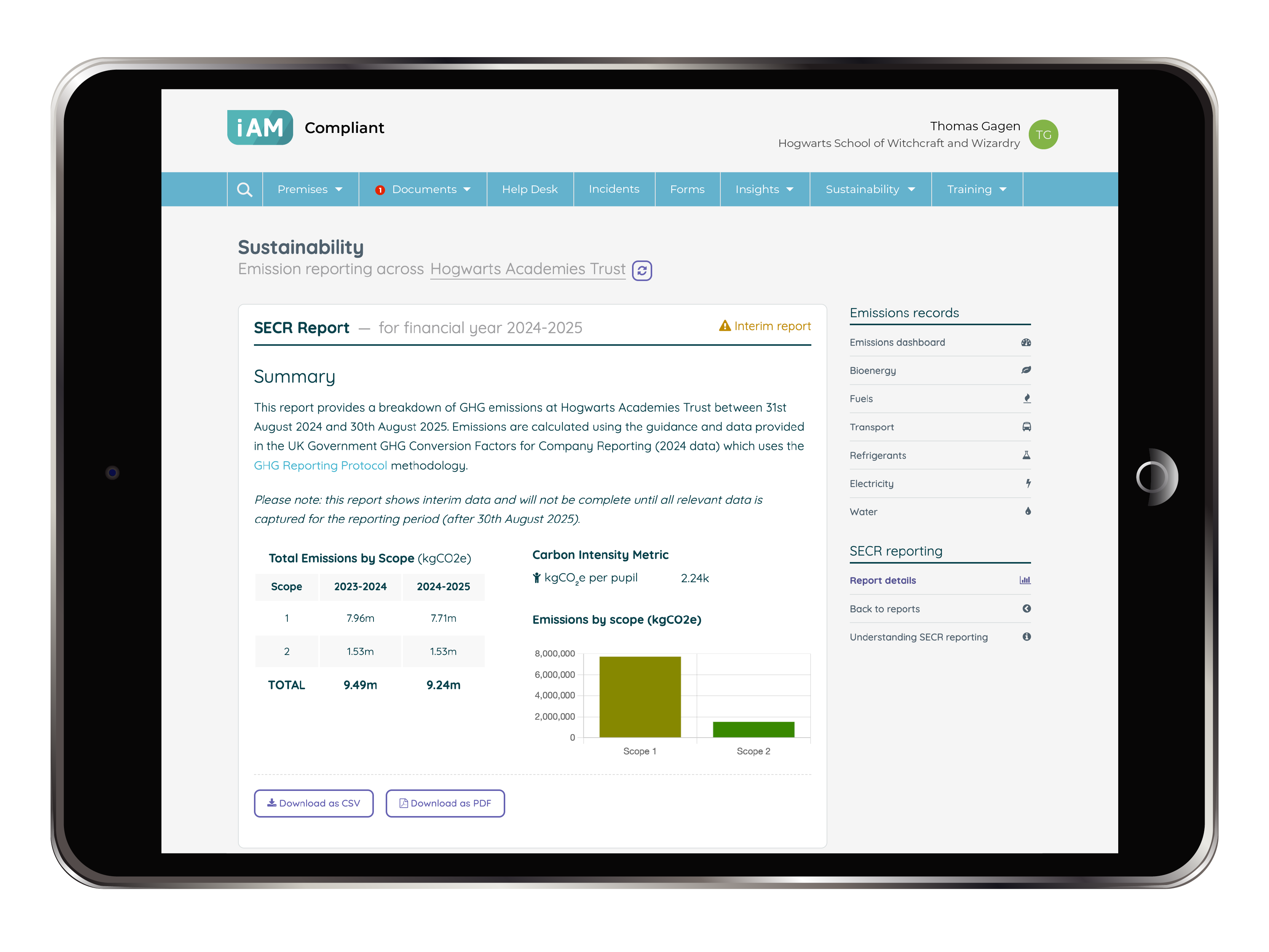 Emissions Reporting SERC Report on iPAD