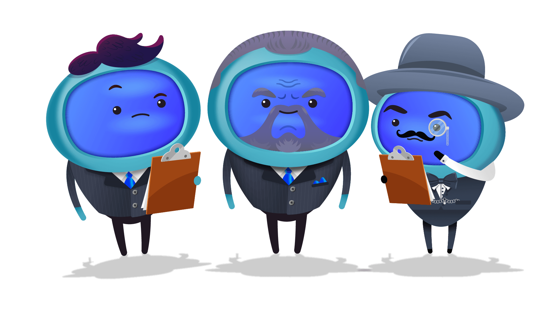 A group of characters in business suits