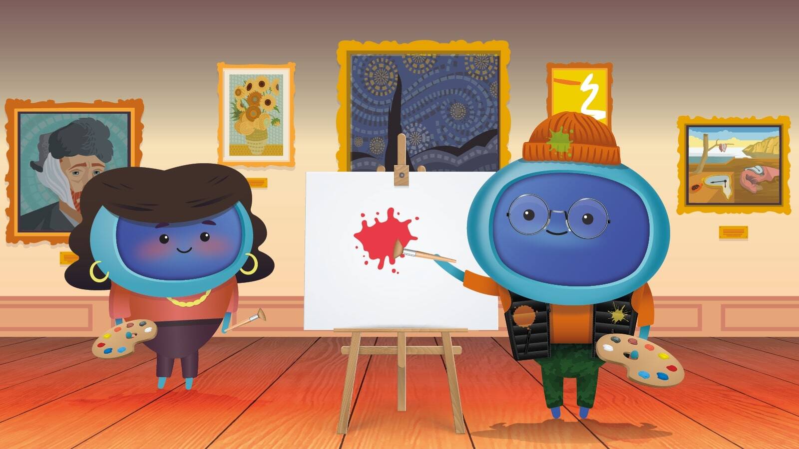 Two characters painting together