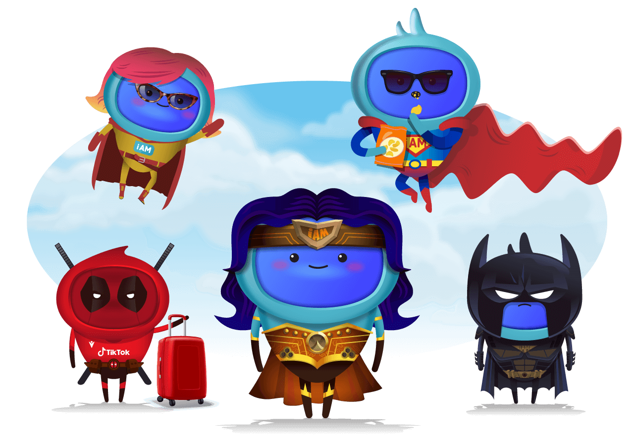 A group of characters dressed up as superheroes
